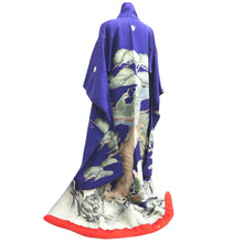 Load image into Gallery viewer, Furisode Vintage(Pre-1920) Blue Peacock Hand painted Silk #11109Z1