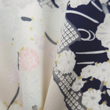 Load image into Gallery viewer, Furisode Dark Blue White Plum blossom Branch Tall Silk #10327F1