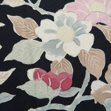 Load image into Gallery viewer, Haori Jacket Vintage(1950-1980) Black Camellia Branch Silk #10688D1