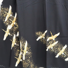 Load image into Gallery viewer, Tomesode Black Gold Embroidery Crane Birds Tall Silk #10396F5