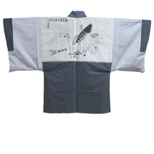 Load image into Gallery viewer, Men's Haori Black Blue Ohshima Leaping Carp Silk #10885E4