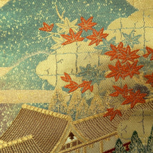 Load image into Gallery viewer, Fukuro Obi Gold White Bird Pagoda Zen Temple Silk BB278V6
