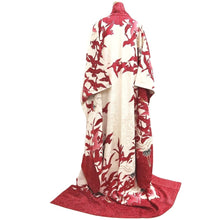 Load image into Gallery viewer, Furisode White Red Crane Birds Silk #10318F1