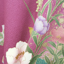Load image into Gallery viewer, Furisode Magenta Peony Bird Silk #9681J3