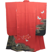 Load image into Gallery viewer, Furisode Red Butterfly Cherry Blossom Silk #10307E5