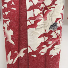 Load image into Gallery viewer, Furisode White Red Crane Birds Silk #10318F1