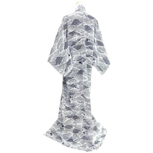 Load image into Gallery viewer, Yukata Vintage(1950-1980) White Navy Wave Cotton #10490B1