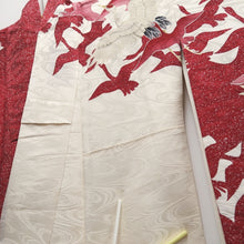 Load image into Gallery viewer, Furisode White Red Crane Birds Silk #10318F1