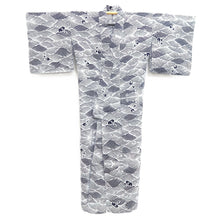 Load image into Gallery viewer, Yukata Vintage(1950-1980) White Navy Wave Cotton #10490B1