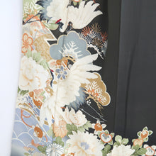Load image into Gallery viewer, Tomesode Vintage(1920-1950) Black Hand painted Crane Birds Silk #10406A1