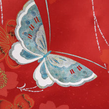 Load image into Gallery viewer, Furisode Red Butterfly Cherry Blossom Silk #10307E5