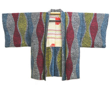 Load image into Gallery viewer, Haori Jacket Vintage(1920-1950) Black Red Blueish Shibori Tatewaku Silk #11039A3