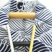 Load image into Gallery viewer, Yukata Vintage(1950-1980) White Navy Wave Cotton #10490B1