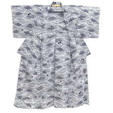 Load image into Gallery viewer, Yukata Vintage(1950-1980) White Navy Wave Cotton #10490B1