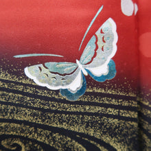 Load image into Gallery viewer, Furisode Red Butterfly Cherry Blossom Silk #10307E5