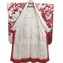 Load image into Gallery viewer, Furisode White Red Crane Birds Silk #10318F1