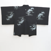 Load image into Gallery viewer, Haori Jacket Vintage(1950-1980) Black Silver Curling Wave Silk #9760A3