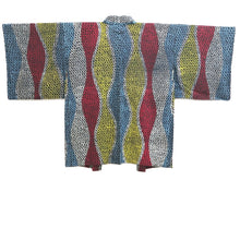 Load image into Gallery viewer, Haori Jacket Vintage(1920-1950) Black Red Blueish Shibori Tatewaku Silk #11039A3