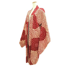 Load image into Gallery viewer, Haori Jacket Vintage(1920-1950) Red Pale Yellow Shibori Swirl Silk #11059A3