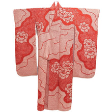 Load image into Gallery viewer, Furisode Red Shibori Flower Silk #10567B4