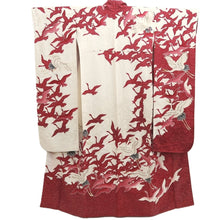 Load image into Gallery viewer, Furisode White Red Crane Birds Silk #10318F1