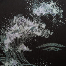 Load image into Gallery viewer, Haori Jacket Vintage(1950-1980) Black Silver Curling Wave Silk #9760A3