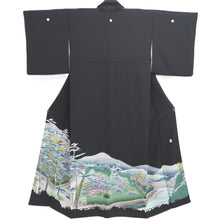 Load image into Gallery viewer, Tomesode Black Landscape Silk #10397A1
