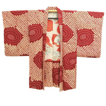 Load image into Gallery viewer, Haori Jacket Vintage(1920-1950) Red Pale Yellow Shibori Swirl Silk #11059A3