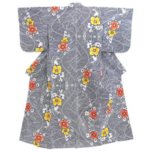 Load image into Gallery viewer, Yukata Vintage(1950-1980) Navy White Floral pattern Wave Cotton #11103B1