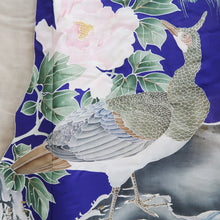Load image into Gallery viewer, Furisode Vintage(Pre-1920) Blue Peacock Hand painted Silk #11109Z1