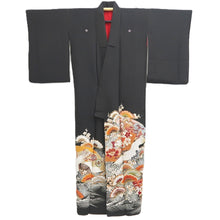 Load image into Gallery viewer, Tomesode Vintage(1920-1950) Black Hand painted Crane Birds Silk #10407A2