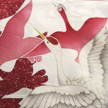 Load image into Gallery viewer, Furisode White Red Crane Birds Silk #10318F1