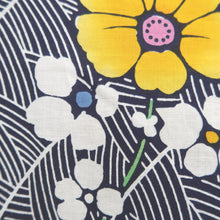 Load image into Gallery viewer, Yukata Vintage(1950-1980) Navy White Floral pattern Wave Cotton #11103B1