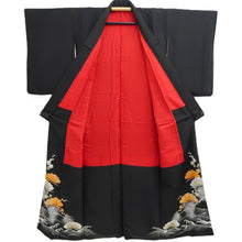 Load image into Gallery viewer, Tomesode Vintage(1920-1950) Black Hand painted Crane Birds Silk #10407A2