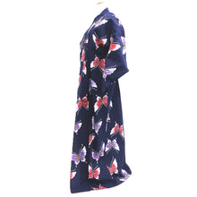 Load image into Gallery viewer, Yukata Vintage(1950-1980) Navy Butterfly Cotton #10491B1
