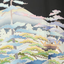 Load image into Gallery viewer, Tomesode Black Landscape Silk #10397A1