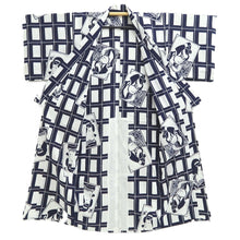 Load image into Gallery viewer, Yukata Vintage(1950-1980) White Navy Kabuki Cotton #10764D4