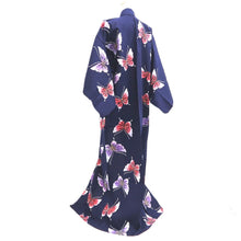 Load image into Gallery viewer, Yukata Vintage(1950-1980) Navy Butterfly Cotton #10491B1