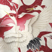 Load image into Gallery viewer, Furisode White Red Crane Birds Silk #10318F1