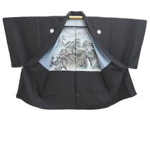 Load image into Gallery viewer, Men's Haori Vintage(1950-1980) Black Montsuki Landscape Silk #10417A2