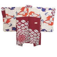 Load image into Gallery viewer, Haori Jacket Vintage(1920-1950) Wine red Light Blue Shibori Chrysanthemum Silk #11008F5