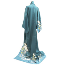 Load image into Gallery viewer, Kimono Blueish Green Chrysanthemum Nadeshiko Silk #10539B3