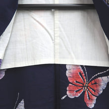 Load image into Gallery viewer, Yukata Vintage(1950-1980) Navy Butterfly Cotton #10491B1