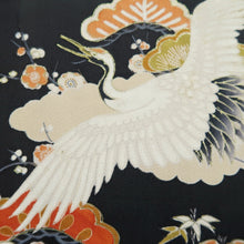 Load image into Gallery viewer, Tomesode Vintage(1920-1950) Black Crane Birds Hand painted Silk #10498B1