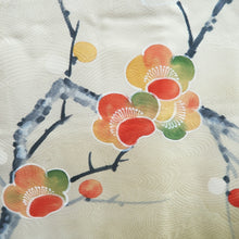 Load image into Gallery viewer, Haori Jacket Vintage(1950-1980) Cream white Pale Green Plum blossom Branch Silk #10179D5
