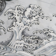 Load image into Gallery viewer, Men's Haori Vintage(1950-1980) Blue Black Dragon Curling Wave Silk #10442A3