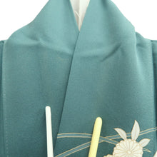 Load image into Gallery viewer, Kimono Blueish Green Chrysanthemum Nadeshiko Silk #10539B3