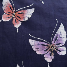 Load image into Gallery viewer, Yukata Vintage(1950-1980) Navy Butterfly Cotton #10491B1