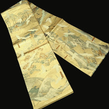Load image into Gallery viewer, Fukuro Obi Gold Hokusai Ukiyoe Crane Birds Silk BB348W1