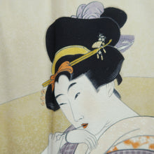 Load image into Gallery viewer, Men's Haori Vintage(1950-1980) Brown Utamaro Ukiyoe Bijinga Silk #10645C4